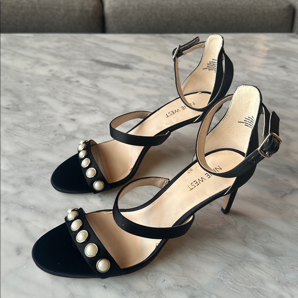 Nine West Black Heels with Pearl Details